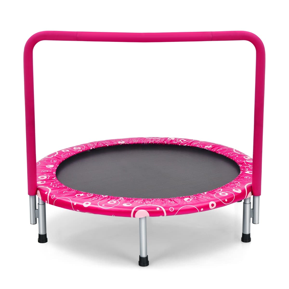 CostwayTrampoline Enfants Pliable Ø 92 cm avec Housse de Sécurité Matelassée et Poignée Recouverte Intérieur 150 KG Rose+Noir