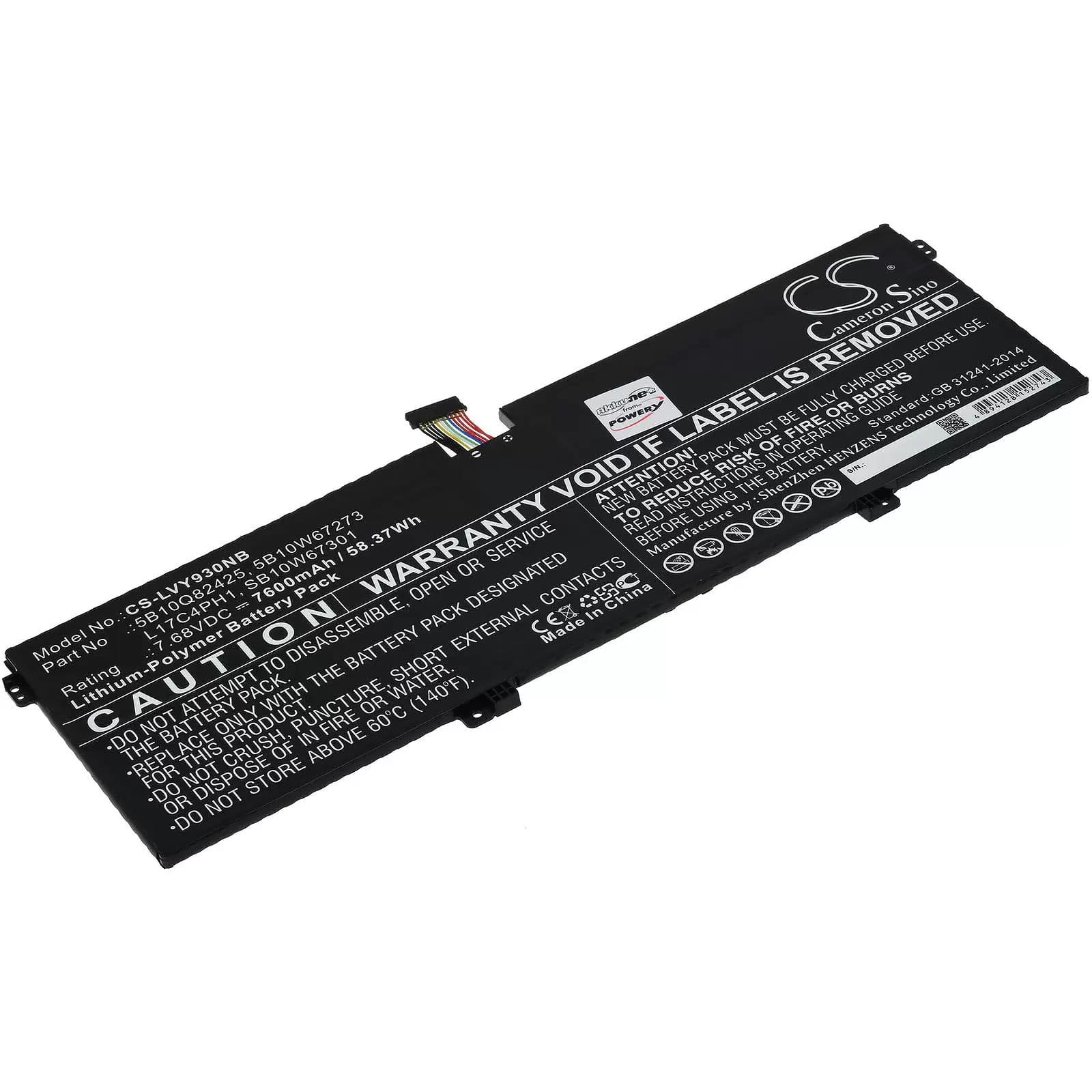 Batterie pour ordinateur portable Lenovo Yoga 7 Pro, Yoga C930-13IKB, type L17C4PH1 et autres - 7,68V - 7600 mAh