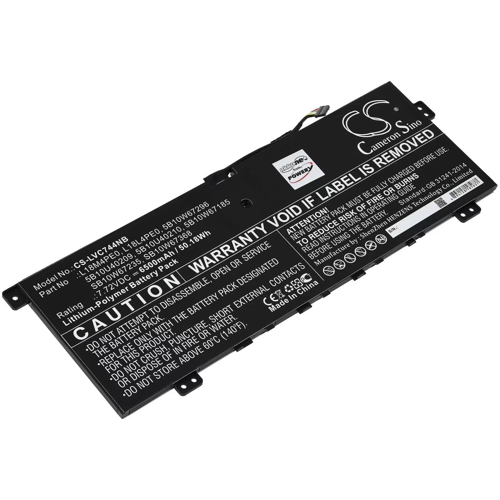 Batterie pour ordinateur portable Lenovo Yoga C740-14IML, type L18L4PE0 et autres - 7,72V - 6500 mAh
