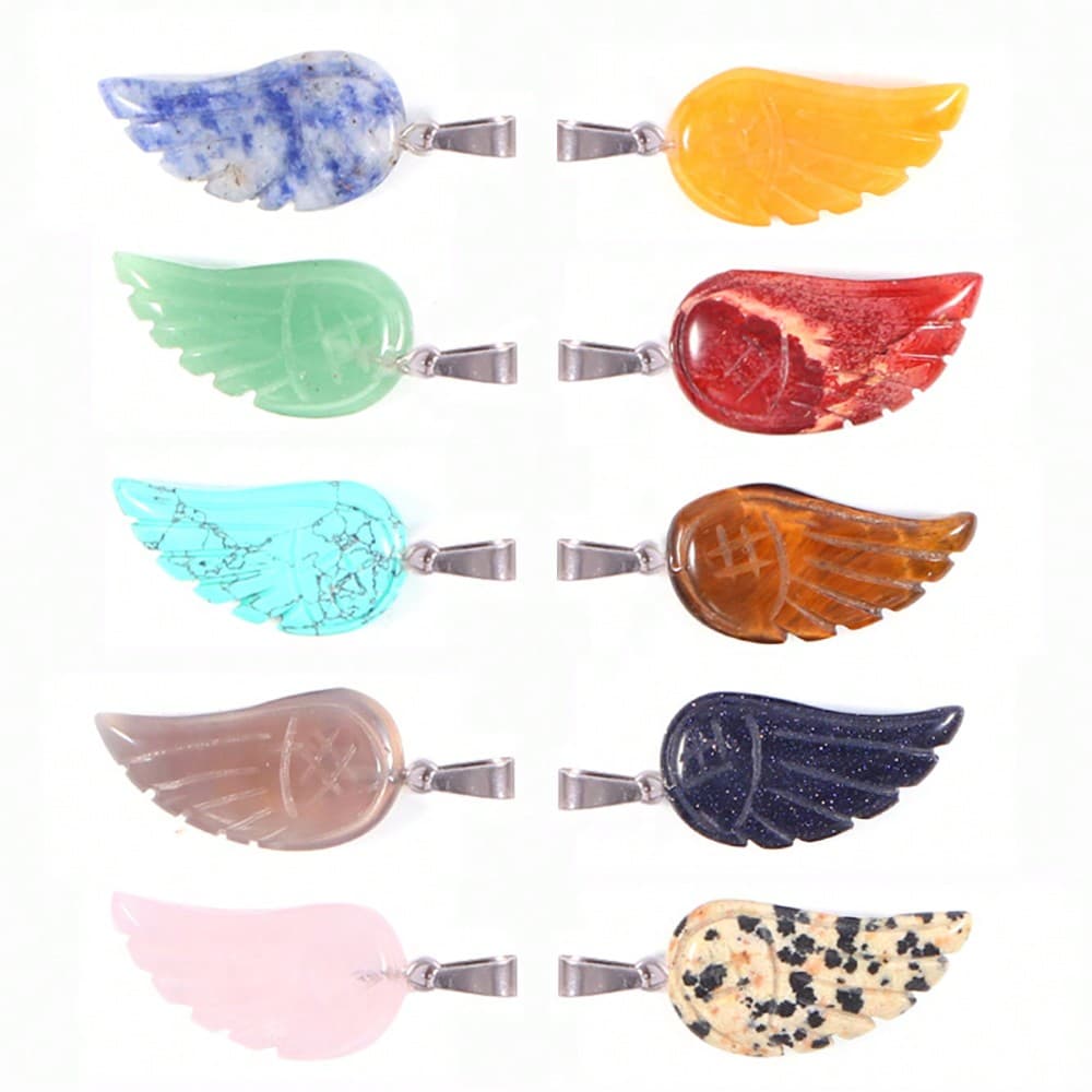 1 pièce Ailes d'ange gravées sur pierres de cristaux naturels de 30x15 mm, charme de pierres précieuses spirituelles pour collier pendentif de