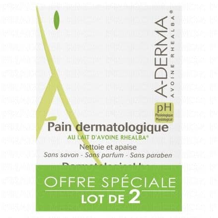 A-DERMA Les indispensables - Pain dermatologique lot de 2 pains x 100g
